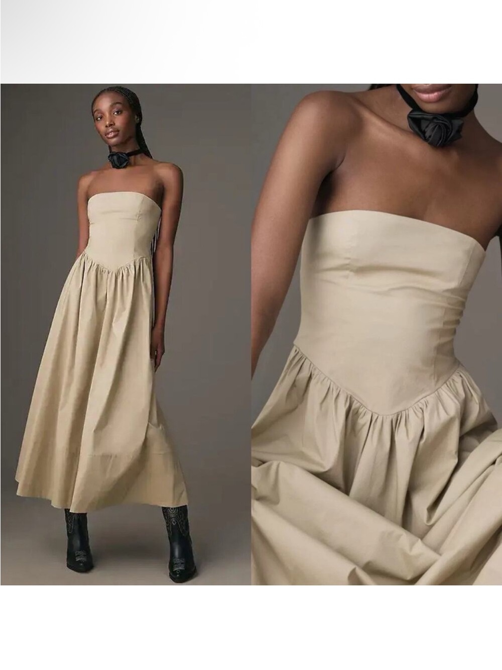 We Wore What Khaki Cotton Poplin Corset Midi Dress Size Medium